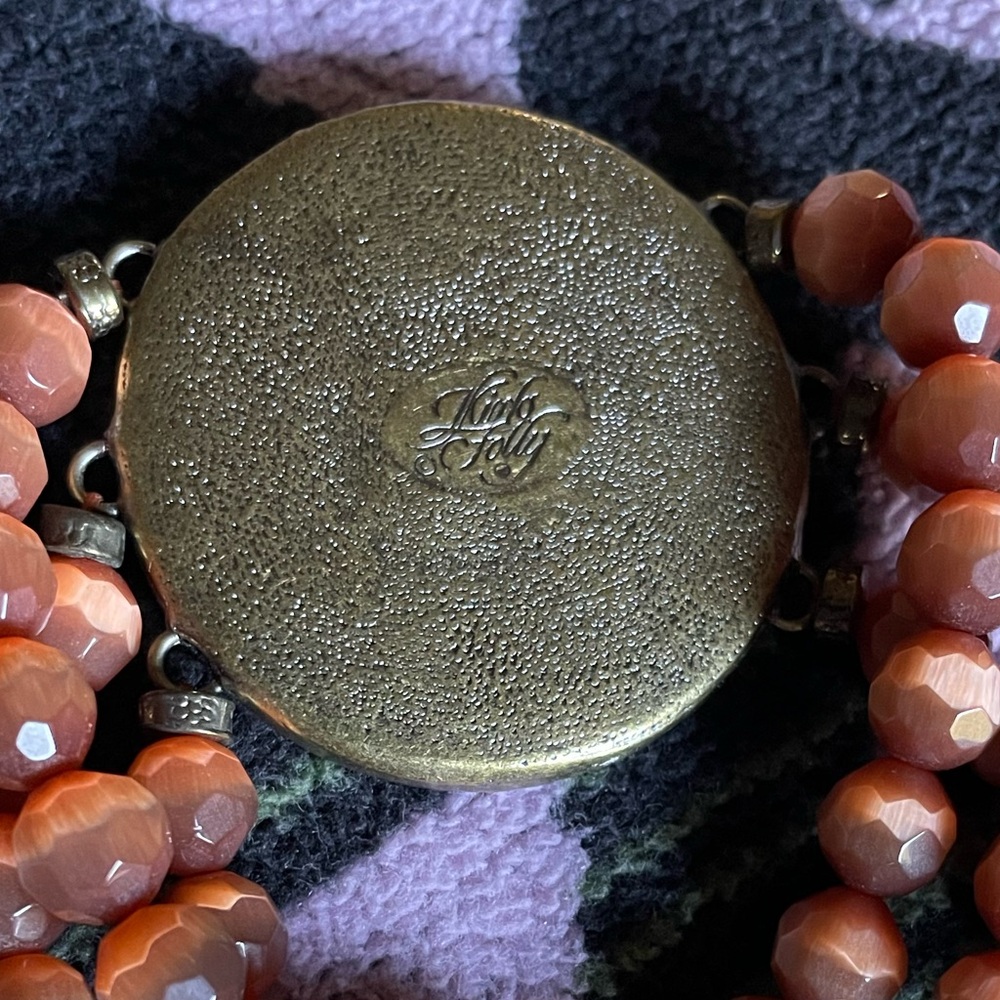 Kirks Folly Unicorn Rhinestone Brass-tone Cats Eye Beaded Bracelet Stretchy VGUC - Picture 10 of 11